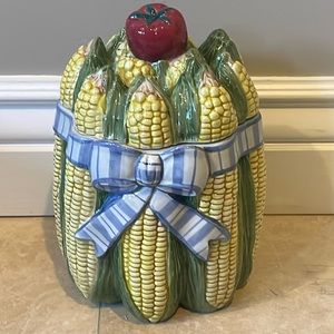 Fitz and Floyd Large Canister Corn with Blue Bow